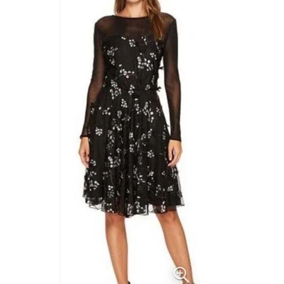Anthropologie Eva Franco Fit & Flare Mini Dress Embelllished Petals Black Size 8 - Picture 1 of 8